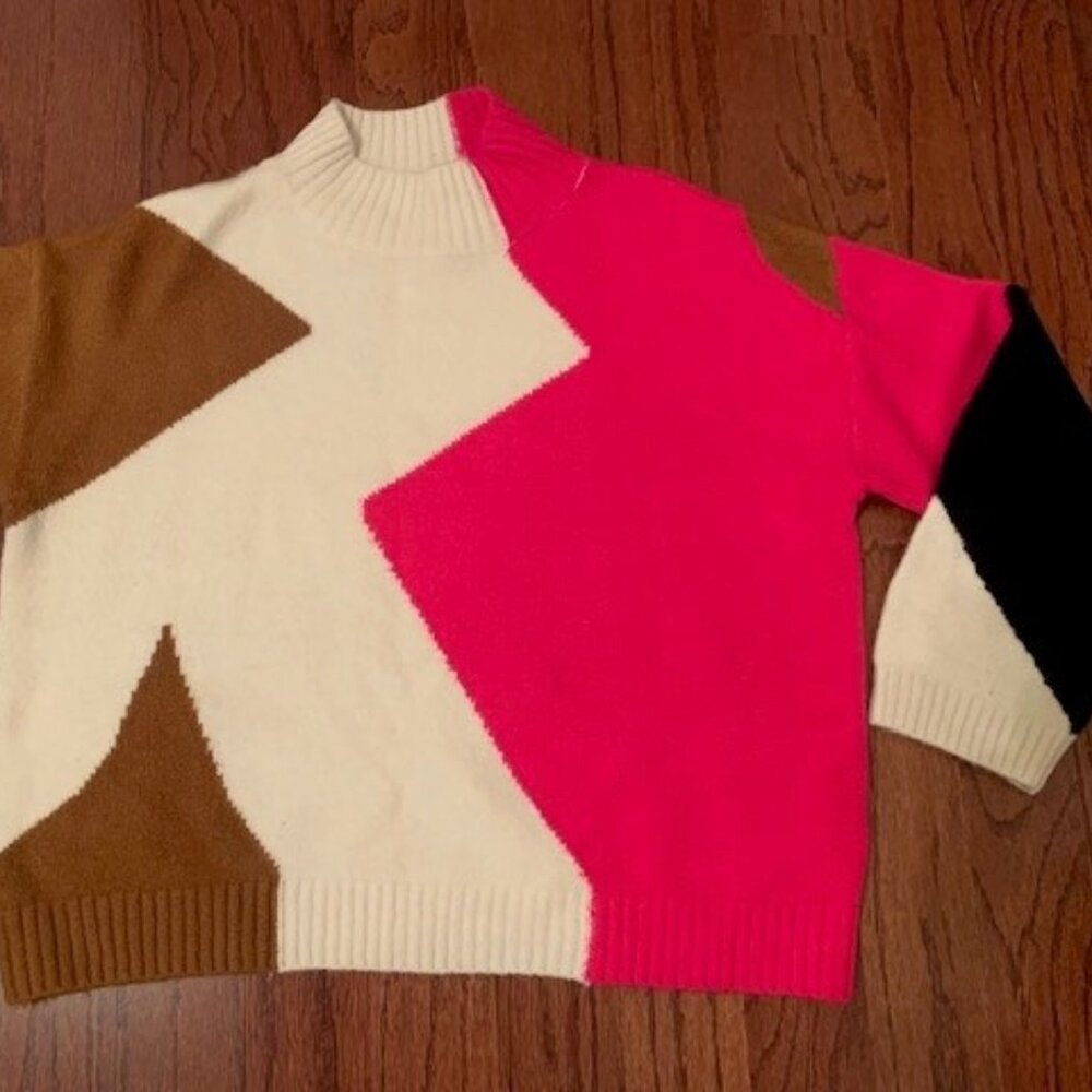 BEAUTIFUL SWEATER BY LUSH, PINK, BLACK,BROWN, WHITE SIZE MEDIUM